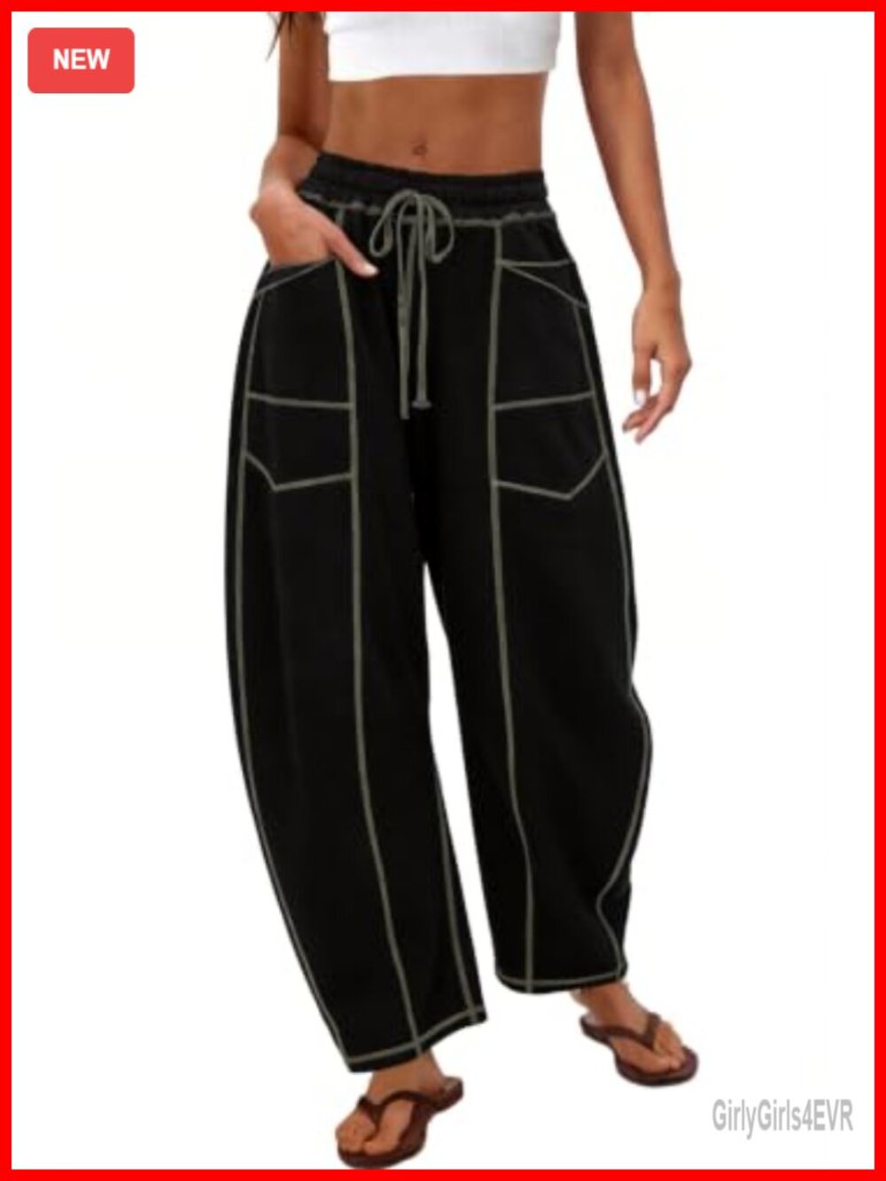 Barrel Sweatpants Drawstring Waist Wide Leg Pants with Pockets